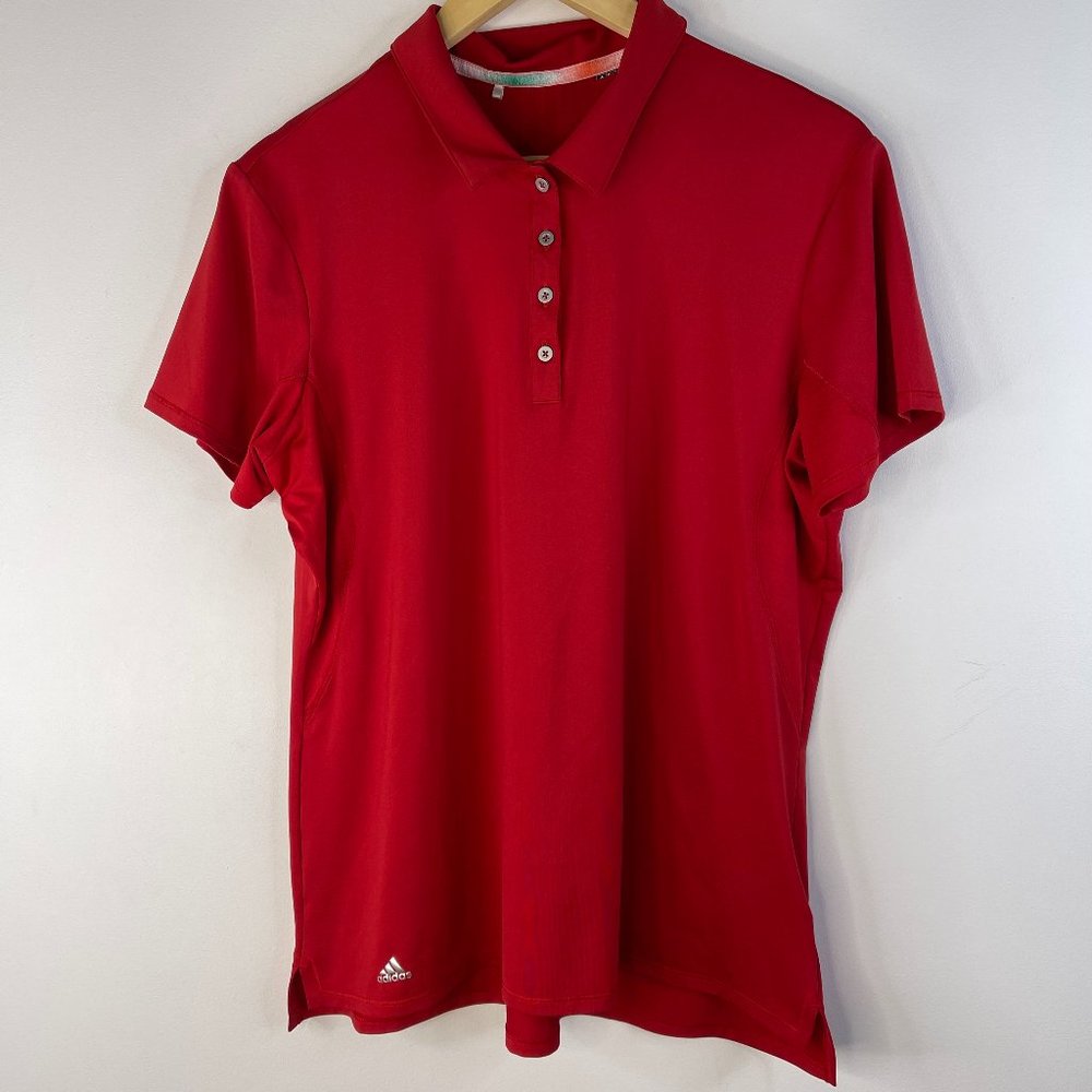 ADIDAS Women Red Climalite Short Sleeve Polo Golf Shirt Size Large